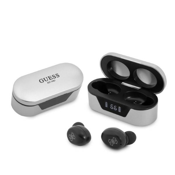 Guess bezdrôtové slúchadlá (GUTWST31EG) – TWS, Bluetooth 5.0, USB-C, LED displej, dokovacia stanica, IPX4, strieborné KF2342506