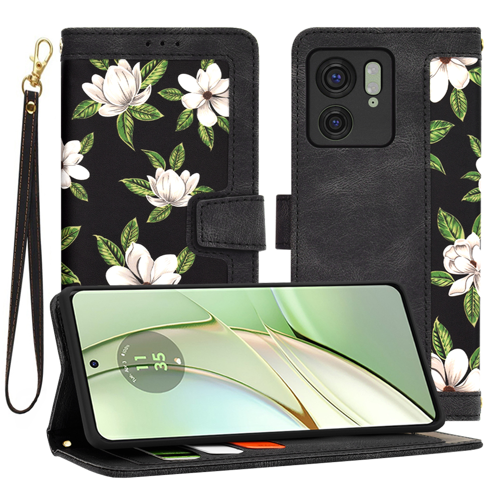 Techsuit FlipCraft knižkové puzdro s remienkom na Motorola Edge 40 / Edge (2023) – Kvety úsvitu KF2328578