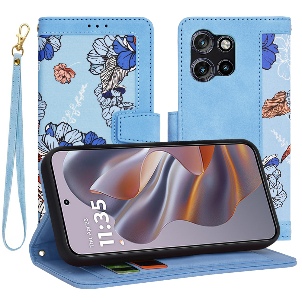Techsuit FlipCraft knižkové puzdro s remienkom na Motorola Edge 50 Neo / Motorola ThinkPhone 25 – Žiarivá modrá KF2338047