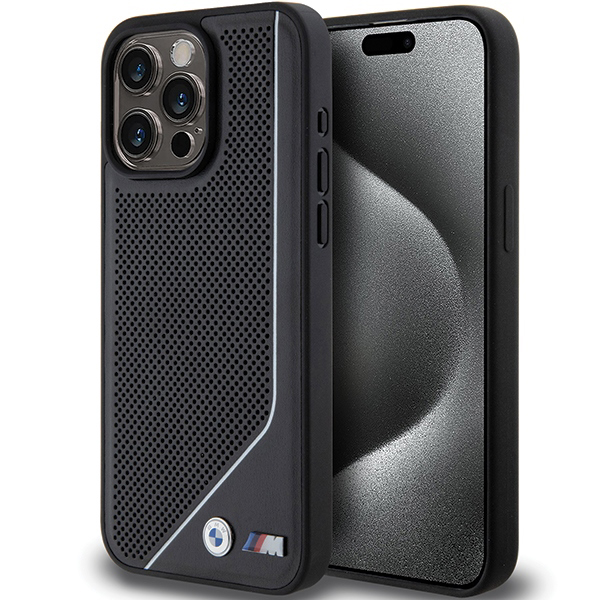 BMW - Hardcase Perforated Twisted Line MagSafe tvrdý obal na iPhone 15 Pro - čierny KF2345185