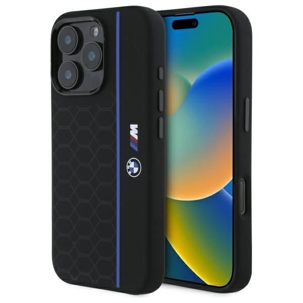 BMW - Hardcase Silicone Hexagon Blue Line MagSafe silikónový obal na iPhone 16 Pro - čierny KF2345248