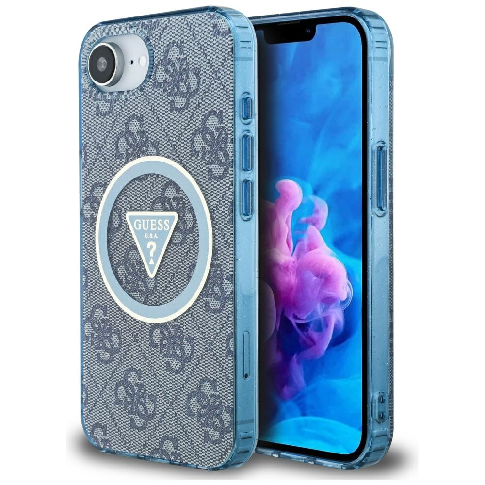 Guess - IML Metal Glitter 4G Circle Triangle MagSafe obal na iPhone 16e - modrý KF2347802