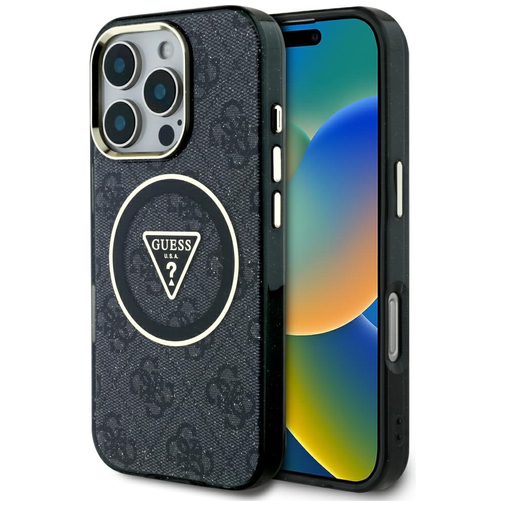 Guess - IML Metal Glitter 4G Circle Triangle MagSafe obal na iPhone 16 Pro Max - čierny KF2347811