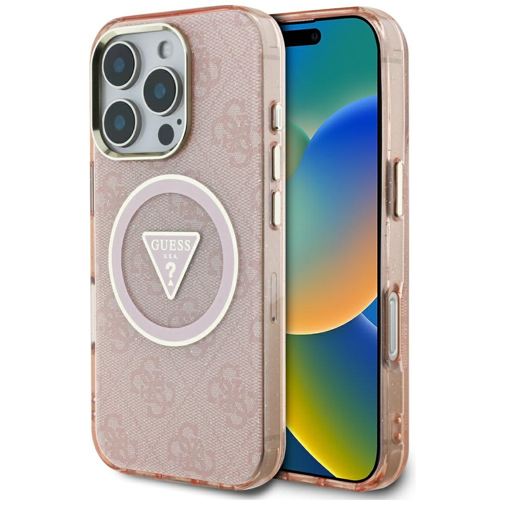Guess - IML Metal Glitter 4G Circle Triangle MagSafe obal na iPhone 16 Pro Max - ružový KF2347812