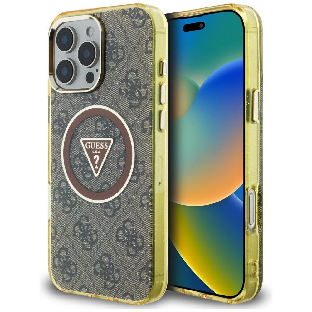 Guess - IML Metal Glitter 4G Circle Triangle MagSafe obal na iPhone 16 Pro Max - hnedý KF2347813