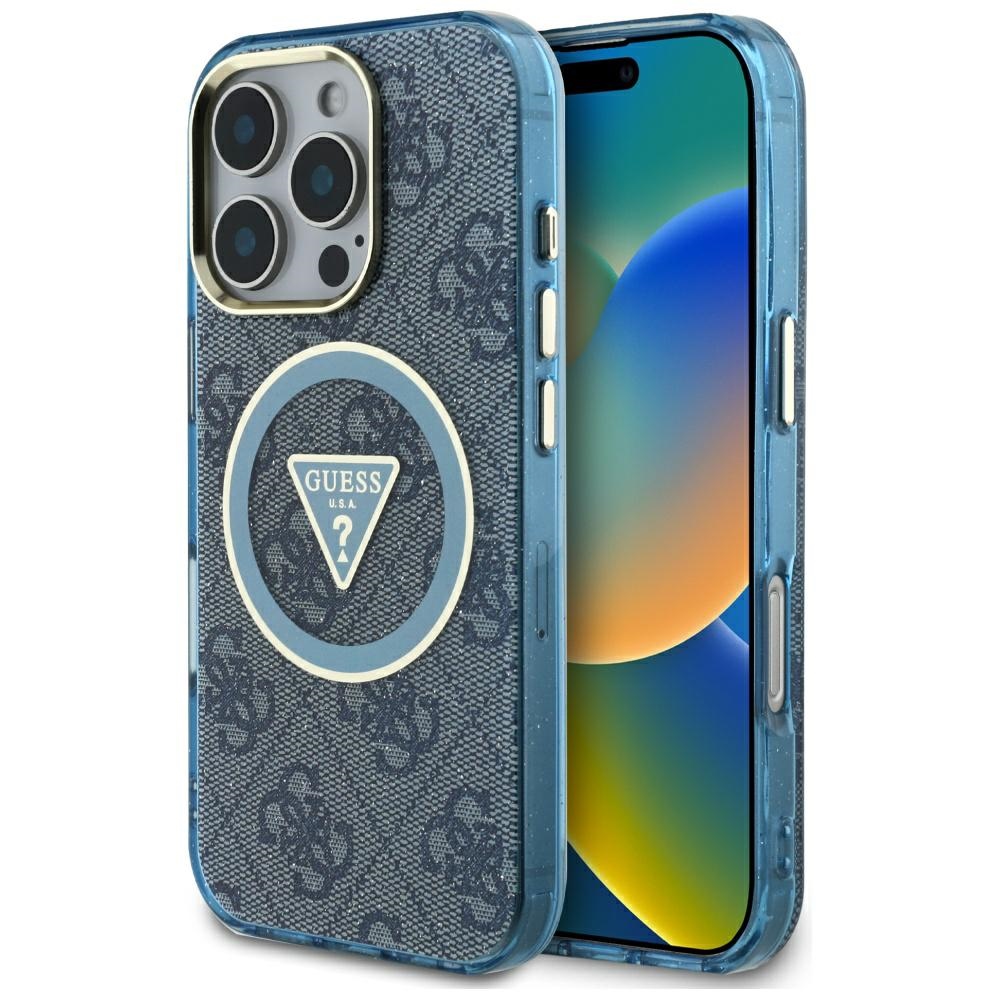 Guess - IML Metal Glitter 4G Circle Triangle MagSafe obal na iPhone 16 Pro Max - modrý KF2347814