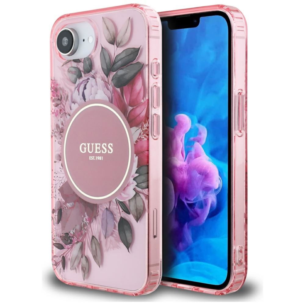 Guess - IML Flowers MagSafe obal na iPhone 16e - ružový KF2347923