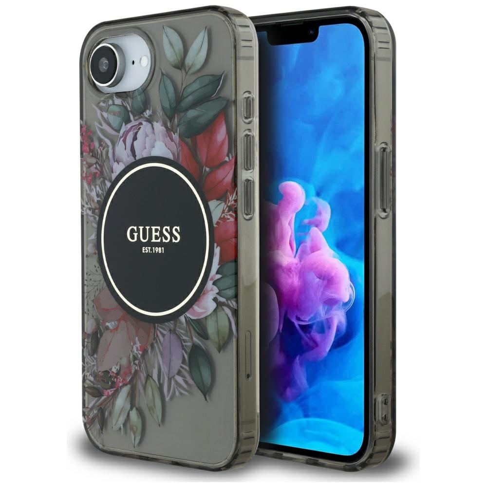 Guess - IML Flowers MagSafe obal na iPhone 16e - čierny KF2347922