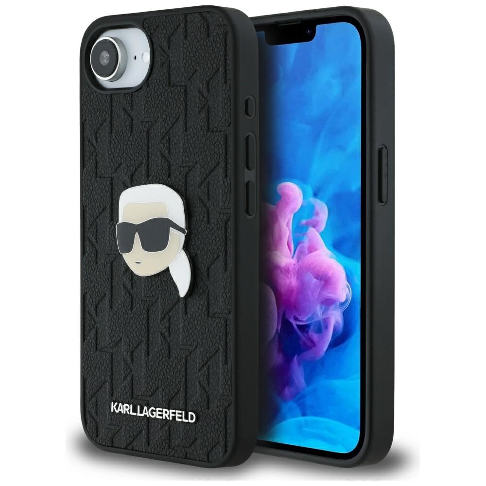 Karl Lagerfeld Karl Lagerfeld - Hardcase Leather Monogram kožené puzdro na iPhone 16e - čierny KF2347929
