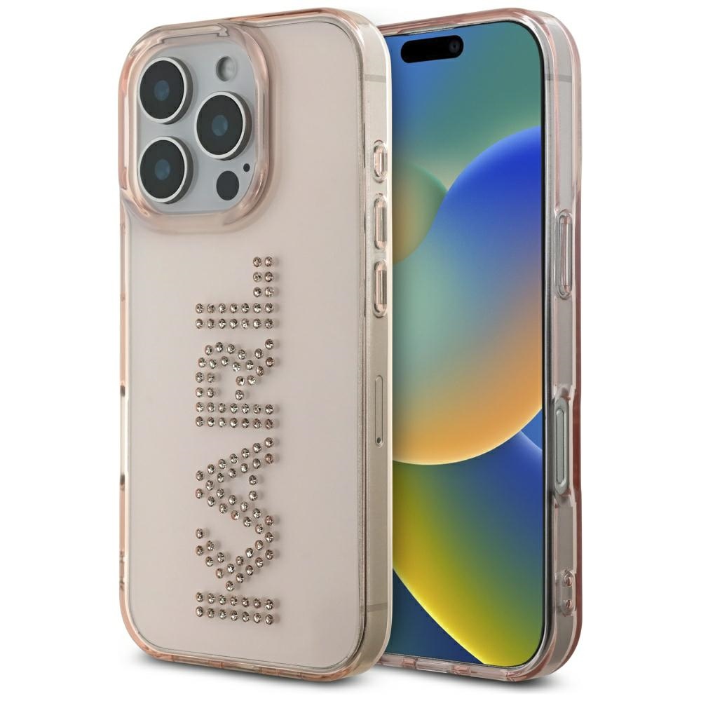 Karl Lagerfeld Karl Lagerfeld - IML Rhinestones obal na iPhone 16 Pro - ružový KF2347941
