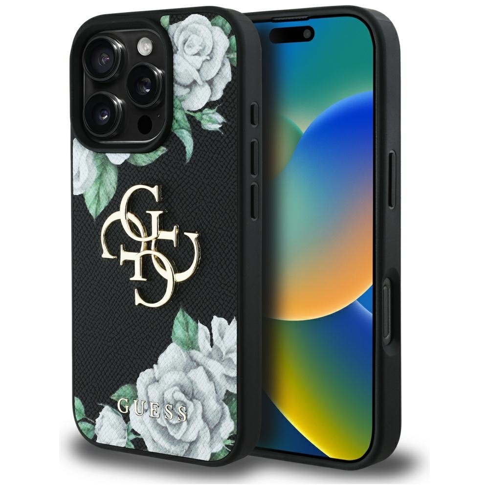 Guess - Hardcase 4G Grained Roses Big Logo (GUHCP16LPGROP4MK) - iPhone 16 Pro - Black KF2348010