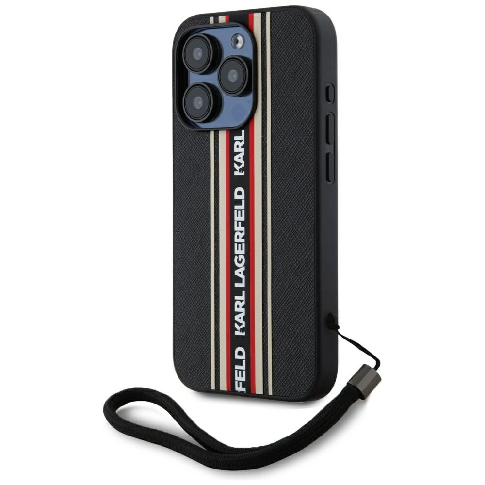 Karl Lagerfeld - Saffiano Athleisure Stripes Cord (KLHCP15LPAMSCNSR) - iPhone 15 Pro - Red KF2348023