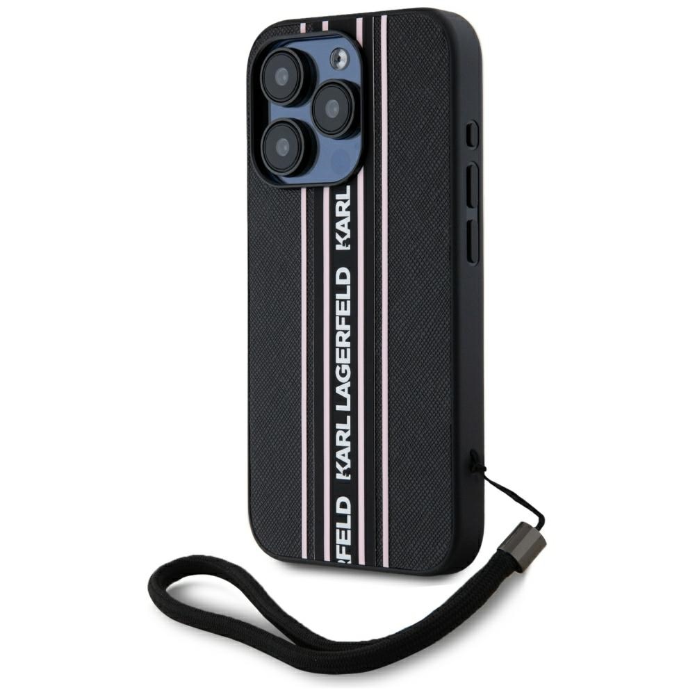 Karl Lagerfeld - Saffiano Athleisure Stripes Cord (KLHCP15LPAMSCNSP) - iPhone 15 Pro - Pink KF2348024