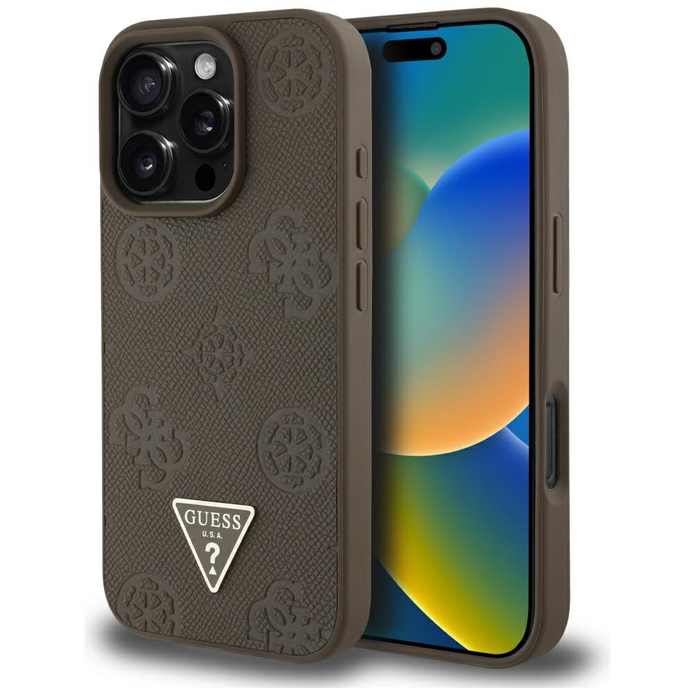 Guess - Peony Grained Hot Stamp Triangle MagSafe (GUHMP16XPGBTMW) - iPhone 16 Pro Max - Brown KF2348035