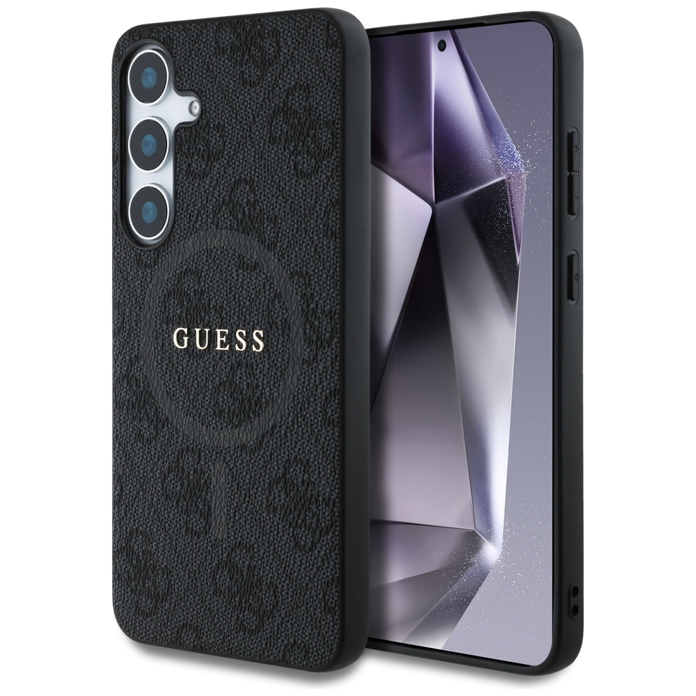 Guess – 4G Ring Classic Logo MagSafe ochranný kryt s krúžkom pre Samsung Galaxy S25 Plus – čierny KF2345852