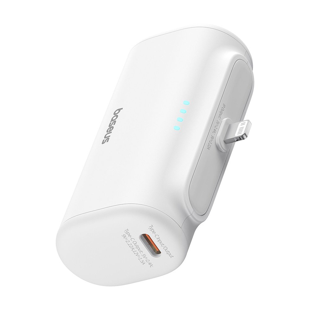 Baseus - Power Bank (P10068307213-00) - Lightning, Compact Design, 20W, 5000mAh, with Cable Type-C - White KF2344303