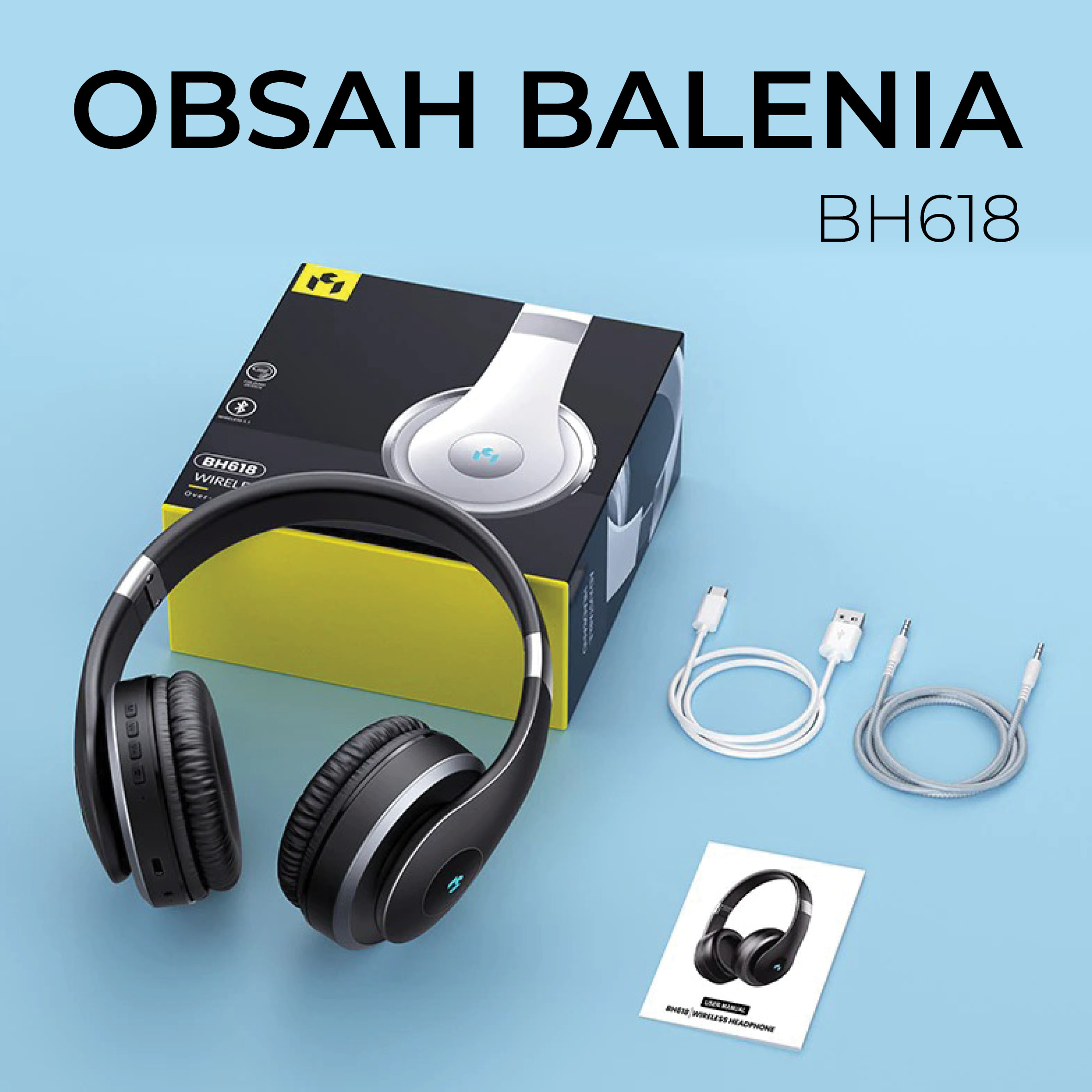 Bomba Štýlové Bluetooth slúchadlá na uši BT 5.1 BH618 Farba: Čierna