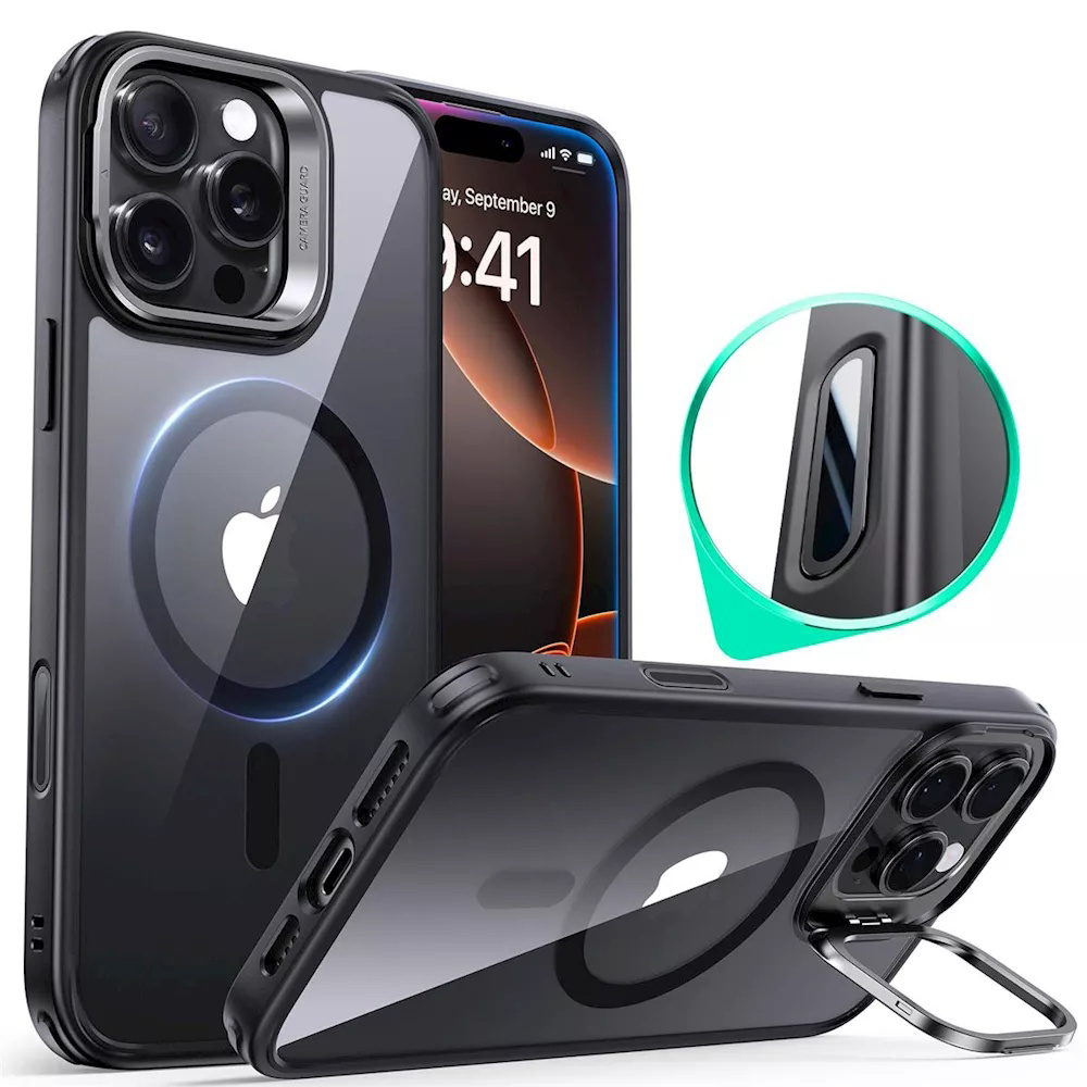 ESR - Classic Hybrid HaloLock Kickstand - iPhone 16 Pro - Clear Black KF2349035