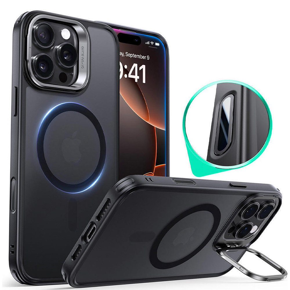 ESR - Classic Hybrid HaloLock Kickstand - iPhone 16 Pro - Frosted Black KF2349034