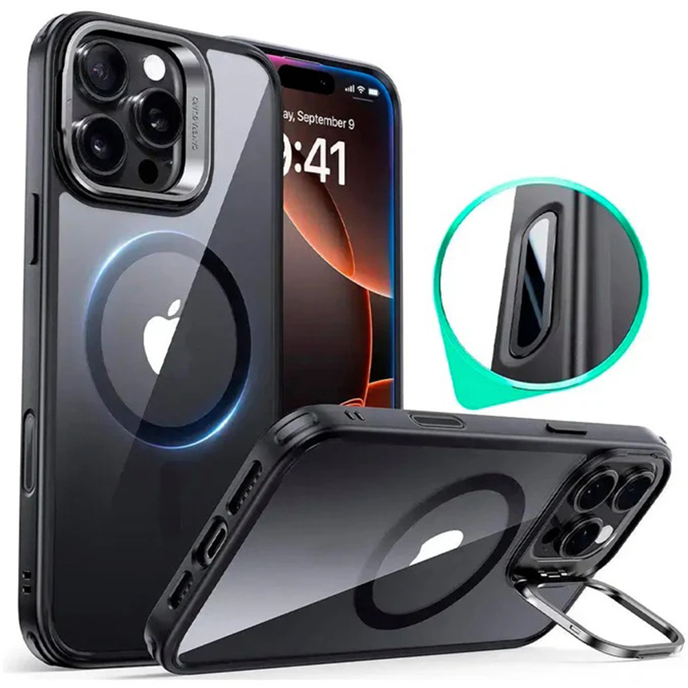 ESR - Classic Hybrid HaloLock Kickstand - iPhone 16 Pro Max - Clear Black KF2349038