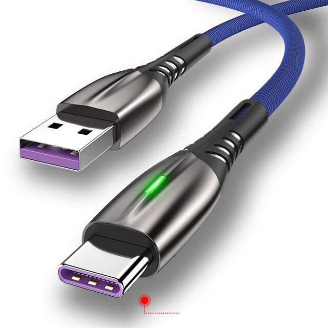 USB Type C TURBO 5A rýchlonabíjací + data LED kábel Farba: Modrá, Dĺžka: 2M