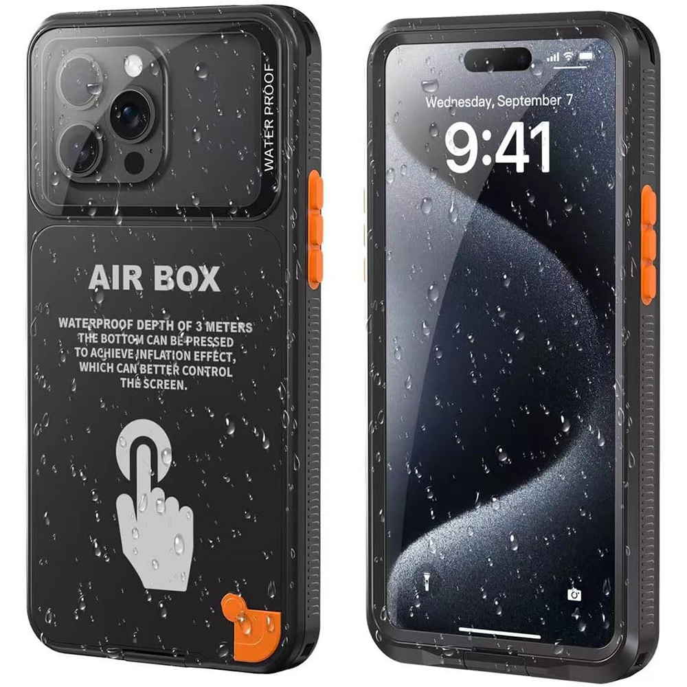 ShellBox - AirBox Waterproof IP68 vodotesné puzdro pre iPhone 12 / 12 Pro / 13 / 13 Pro / 14 / 14 Pro / 15 / 15 Pro / 16 (6,1") - čierne KF2351708