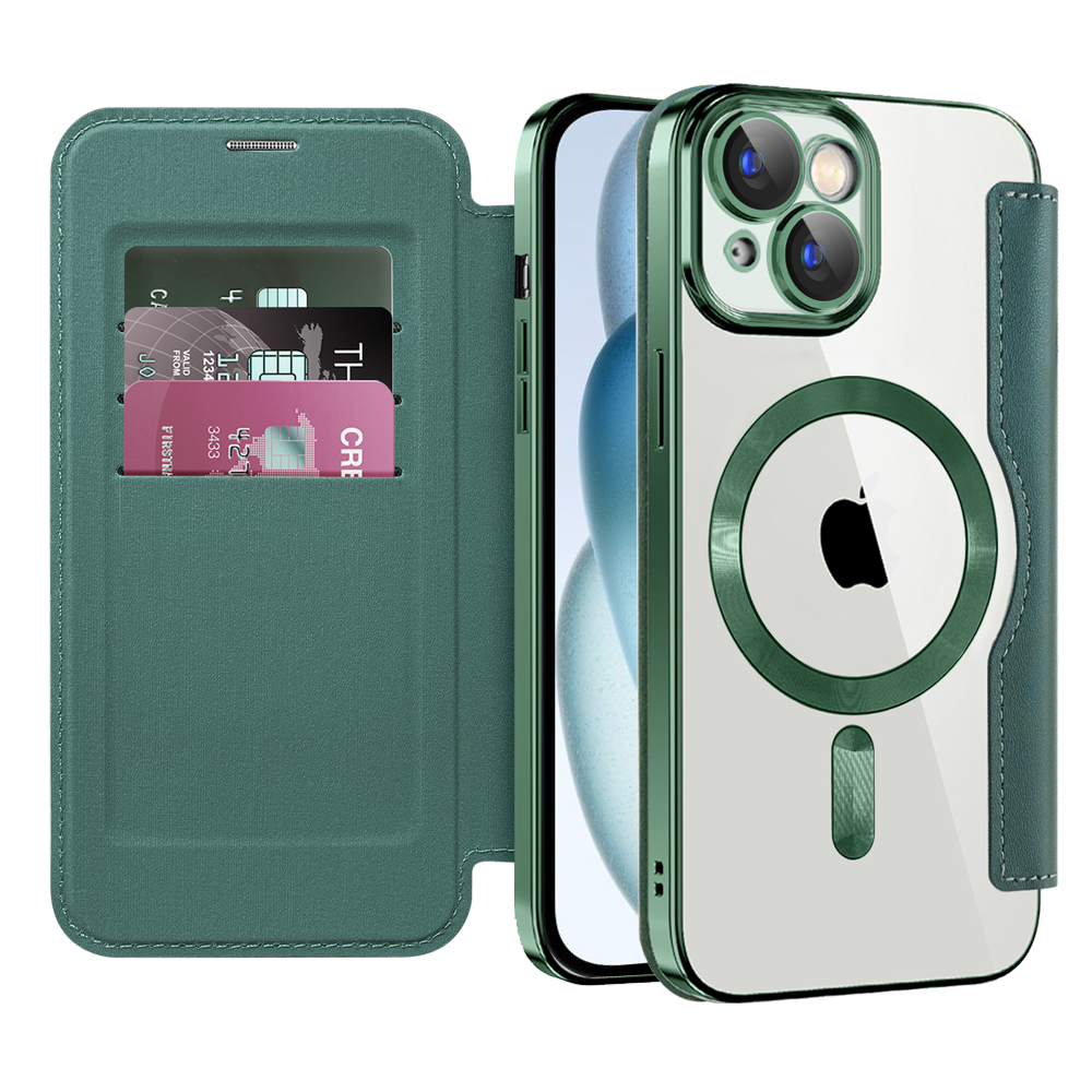 Techsuit - SmartMag Book puzdro na iPhone 15 - zelené KF2351805