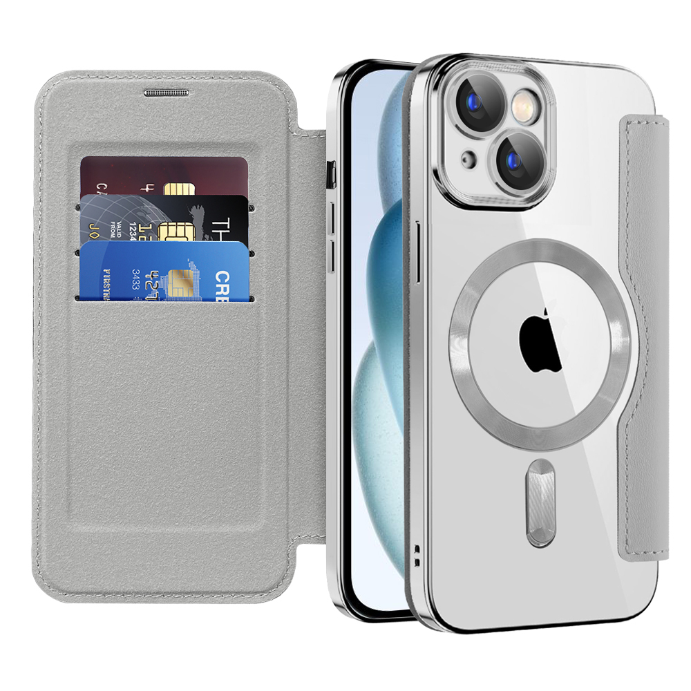 Techsuit - SmartMag Book puzdro na iPhone 15 Plus - sivé KF2351824