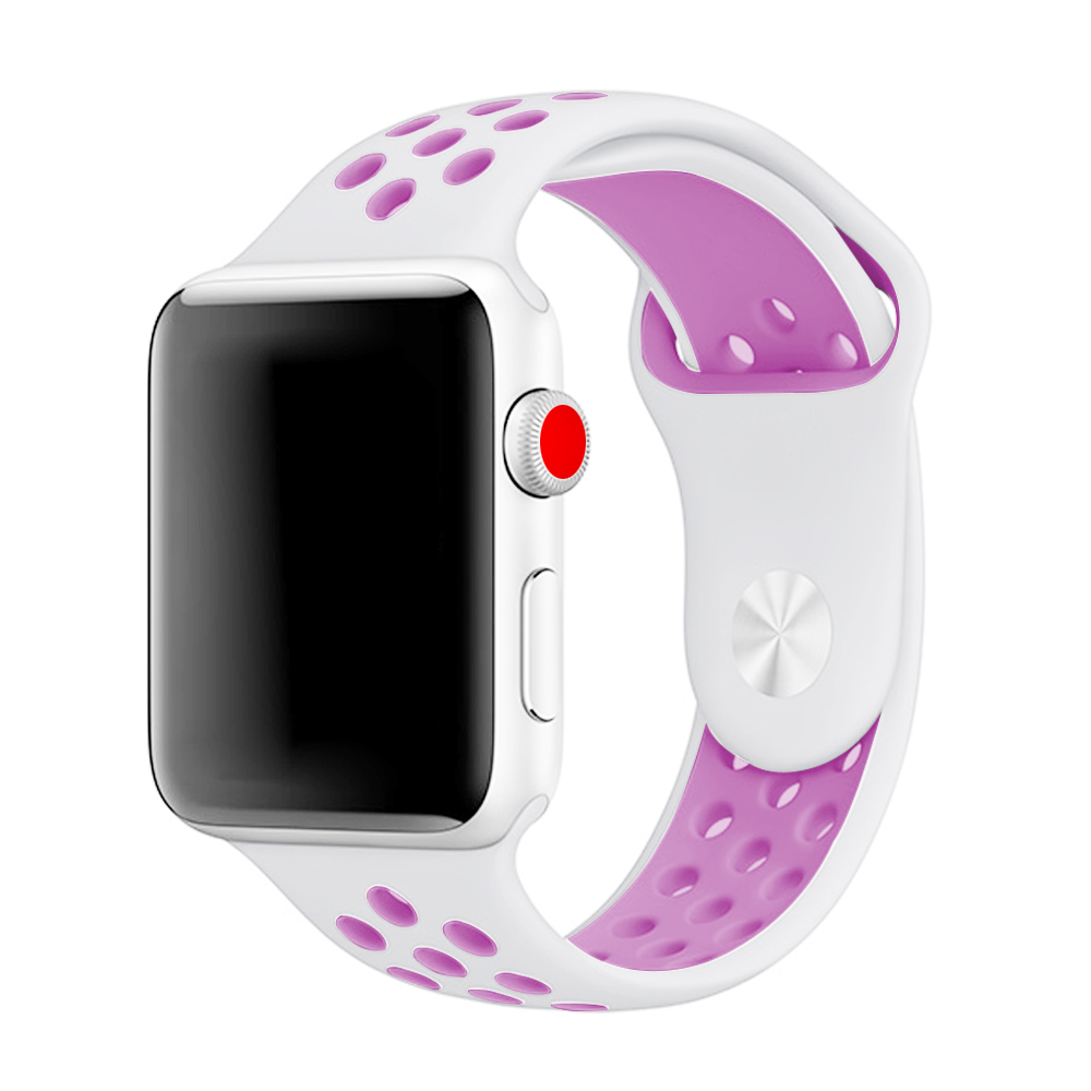 Športový silikónový remienok pre Apple Watch Farba remienku: Biela - fialová, Veľkosť ciferníka Apple watch: 38/40/41mm