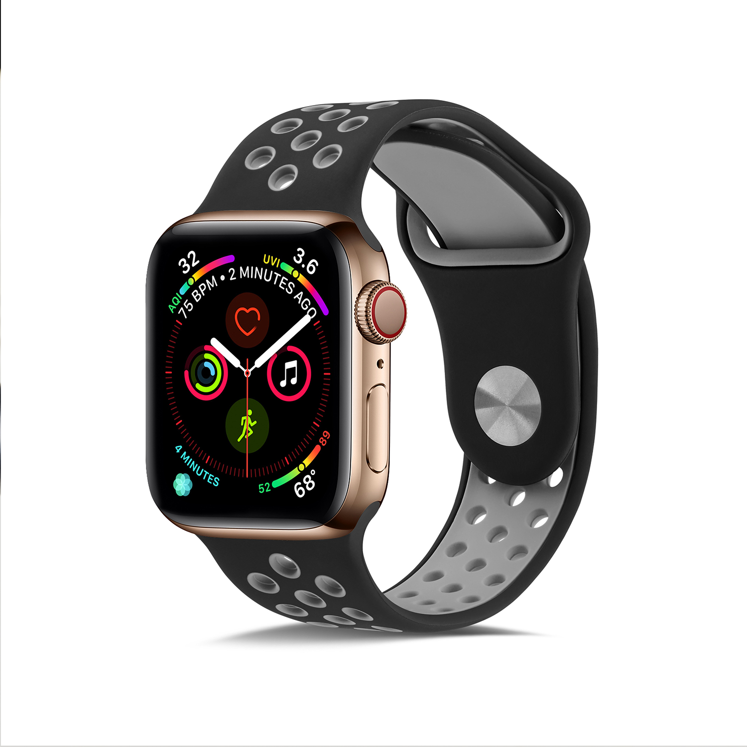 Športový silikónový remienok pre Apple Watch Farba remienku: Čierna - sivá, Veľkosť ciferníka Apple watch: 38/40/41mm