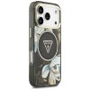 Guess - IML Metal Glitter Flowers Triangle MagSafe puzdro pre iPhone 17 Pro - čierne