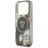 Guess - IML Metal Glitter Flowers Triangle MagSafe puzdro pre iPhone 17 Pro Max - čierne