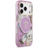 Guess - IML Glitter Flowers Triangle MagSafe puzdro pre iPhone 17 Pro Max - fialové