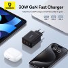 Baseus - Wall Charger sieťová nabíjačka (GaN technológia, 2× USB, USB-C, rýchlonabíjanie, 30W) - čierna Cluster Black