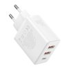 Baseus - Wall Charger sieťová nabíjačka (GaN technológia, 2× USB, USB-C, rýchlonabíjanie, 30W) - biela