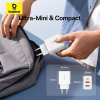 Baseus - Wall Charger sieťová nabíjačka (GaN technológia, 2× USB, USB-C, rýchlonabíjanie, 30W) - biela