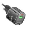 Borofone - Wall Charger Sunlight BN17 sieťová nabíjačka (dual port, USB-C + USB-A, 5V/3A, PD20W, QC3.0) - priehľadná/čierna