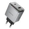 Borofone - Wall Charger Lena BN20 sieťová nabíjačka (dual port, USB-C + USB-A, PD35W, QC3.0, nehorľavý PC materiál, 5V/3A) - sivá Metal Gray