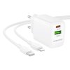 Borofone - Wall Charger Fuente (BN27) - USB-C to Lightning Cable, USB + USB-C, PD20W, QC3.0, GaN Technology - White