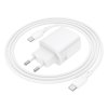 Borofone - Wall Charger Fuente (BN27) - USB-C Cable Included, USB + USB-C, PD20W, QC3.0, GaN Technology - White