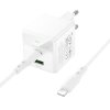 Borofone - Wall Charger Intenso BN19 sieťová nabíjačka (USB-C – Lightning kábel v balení, dual port, USB + USB-C, PD20W, QC3.0, 5V/3A) - biela
