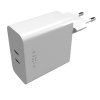 Fixed - Wall Charger sieťová nabíjačka (super rýchlonabíjanie, 2× USB-C, Power Delivery 3.0, 65W) - biela