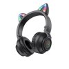 Borofone - Wireless Headphones Cat Ear (BO18) - Bluetooth V5.0, 400mAh, Ergonomic Design, LED Lights - Black