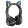 Borofone - Wireless Headphones Cat Ear (BO18) - Bluetooth V5.0, 400mAh, Ergonomic Design, LED Lights - Black