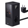 Baseus - Charging Station nabíjacia stanica s 2× USB, 2× USB-C a zásuvkou Schuko, LED displej, Fast Charge 100 W, 1,5 m – čierna