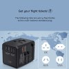 Techsuit - Travel Adapter cestovný adaptér s PD 65 W, 2× USB, 3× USB-C, EU / UK / AUS / US – čierny