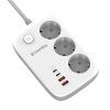ColorWay - Extension Cord predlžovací kábel 3× AC 220 V, 2× USB QC3.0 a 2× USB-C PD Fast Charge 65 W, 13 A, GaN3 Pro, 2 m – biely
