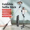 Techsuit - Selfie Stick (L13d) selfie tyč so stabilným statívom, dvojité LED svetlo, Bluetooth diaľkové ovládanie, 360°, 116 cm – čierna