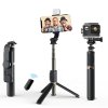Techsuit - Selfie Stick (Q03s) - Stable Tripod with Bluetooth Remote Control and Fill Light, Aluminium Alloy, 76cm - Black