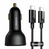 Baseus - Car Charger (TZCCZX-01) - USB, Type-C, 100W, 5A, with Cable Type-C to Type-C - Black